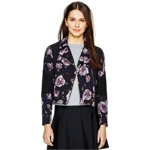 Aritzia Wilfred Montesson Dark Floral Motorcycle Biker Jacket Purple Moto Size 0